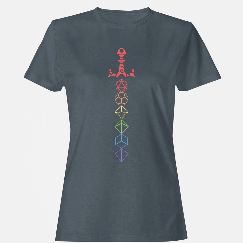 Rainbow Dice Sword LGBT Women's T-Shirt - Charcoal - 3
