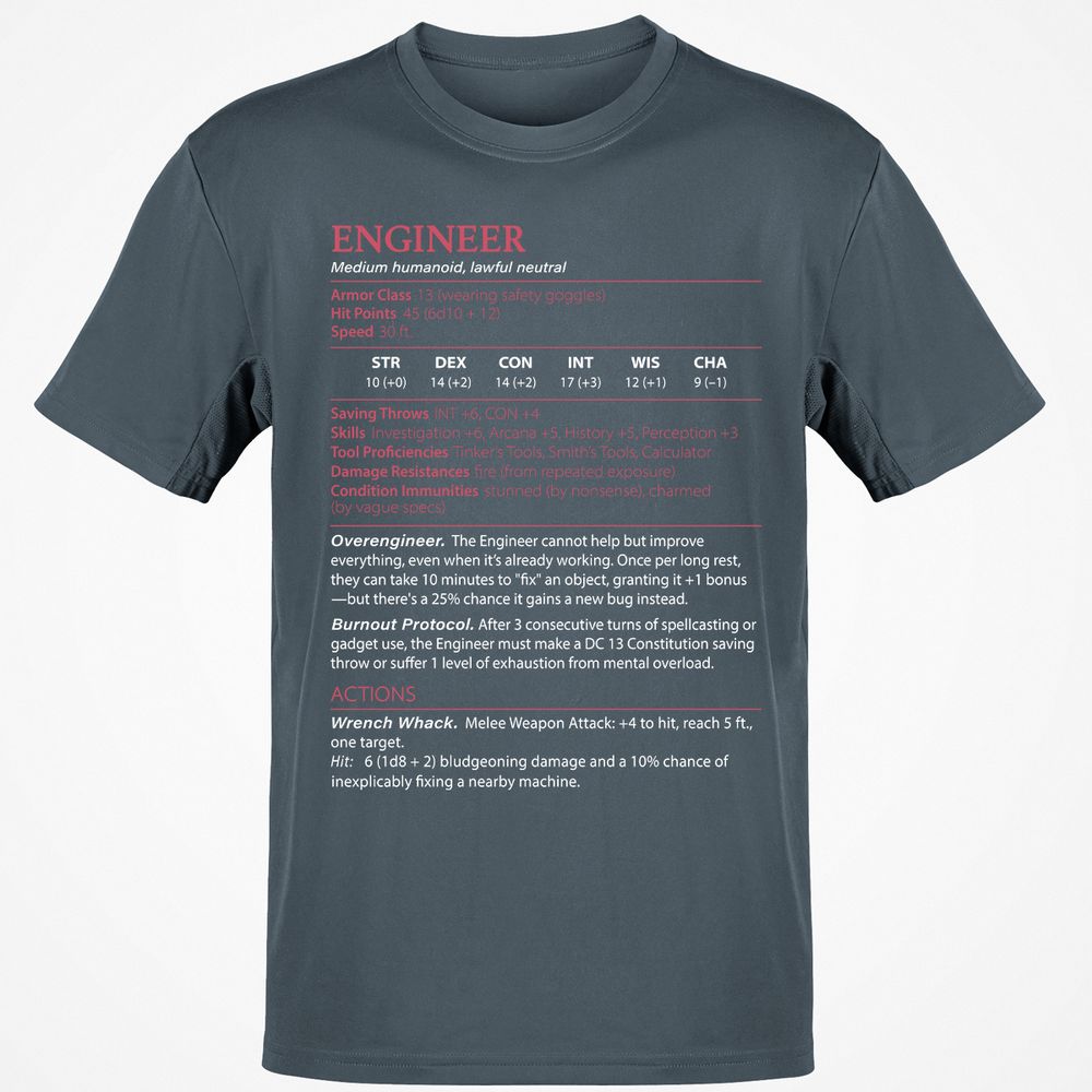 Engineer Stats Classic Unisex T-Shirt - Charcoal - 3