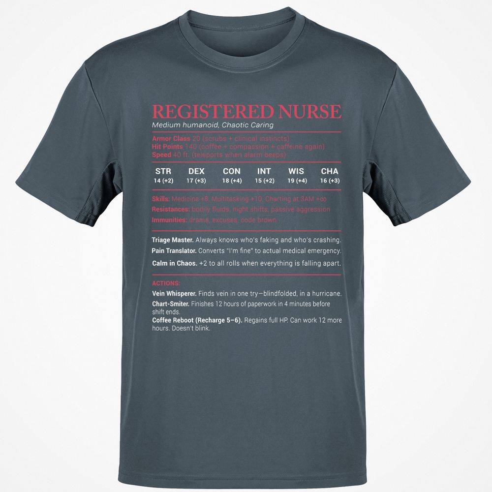 Registered Nurse Stats Classic Unisex T-Shirt - Charcoal - 3