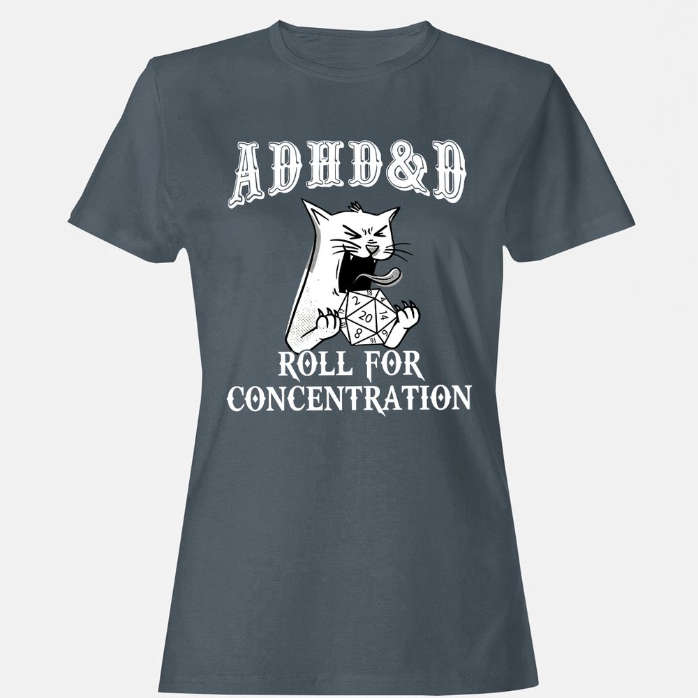 Cat ADHD&D Roll For Concentration Women's T-Shirt - Charcoal - 3