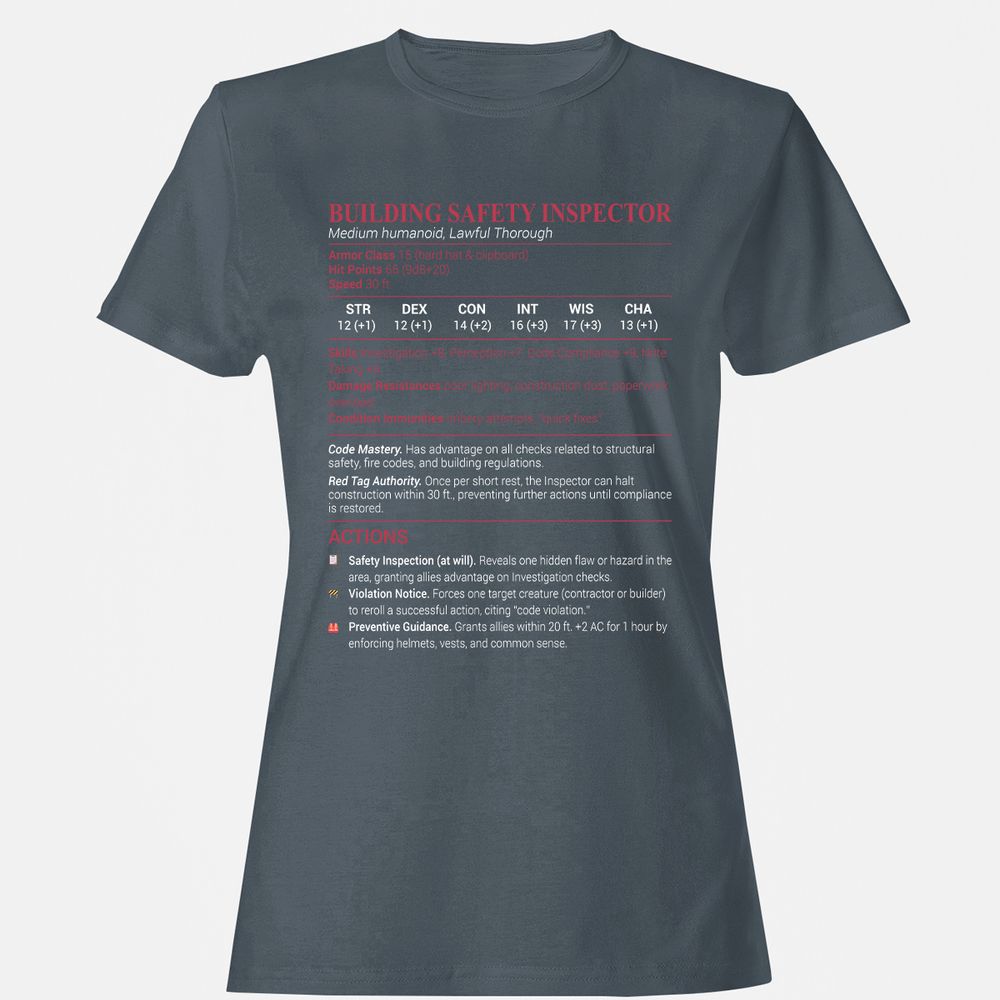 Building Safety Inspector Women's T-Shirt - Charcoal - 3