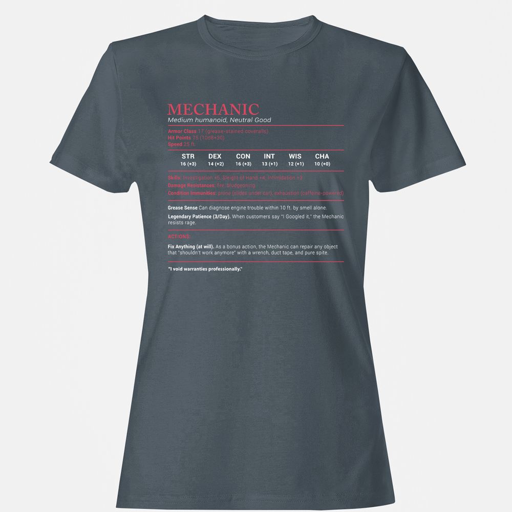 Mechanic Stats Women's T-Shirt - Charcoal - 3