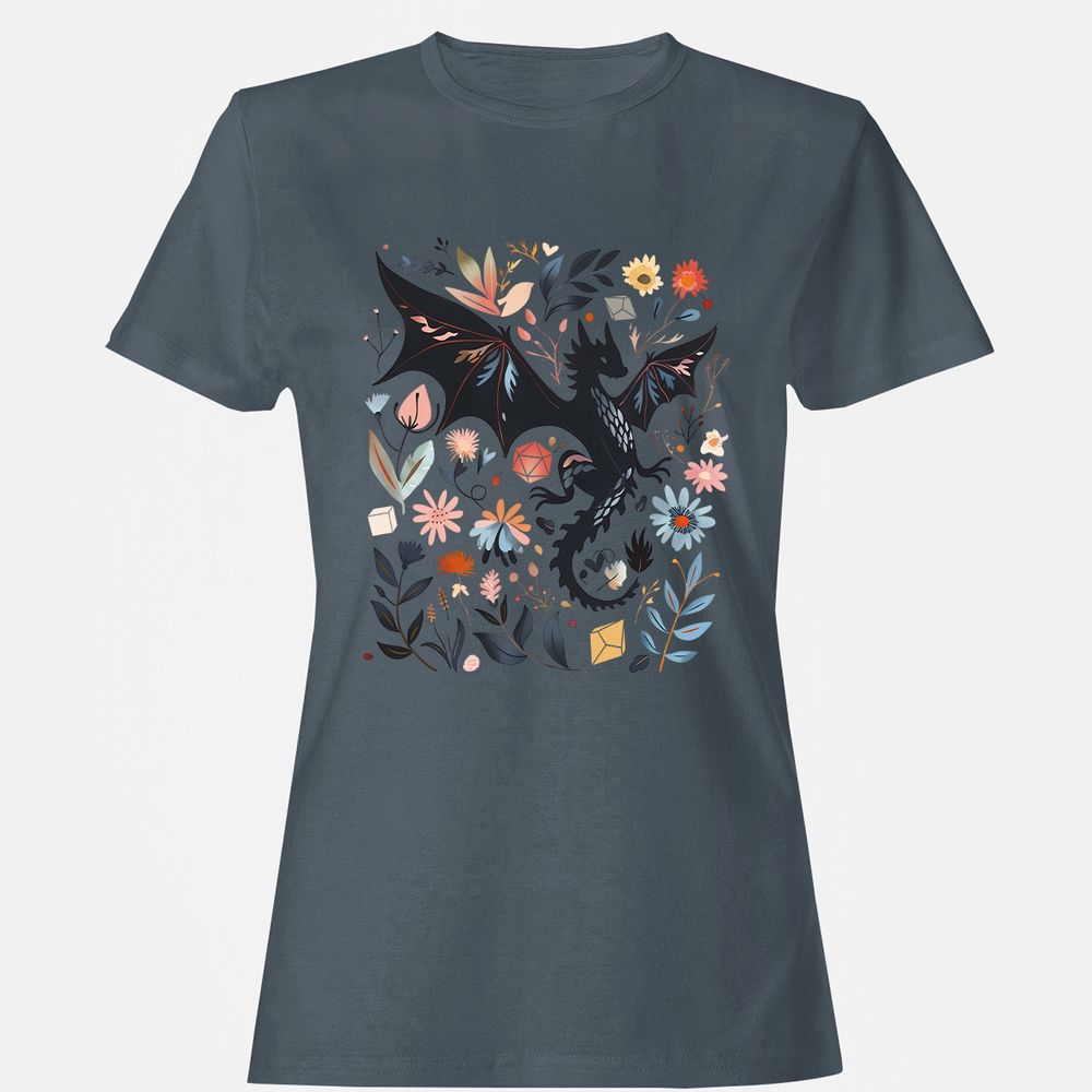 Floral DnD Dragon - Charcoal - 3