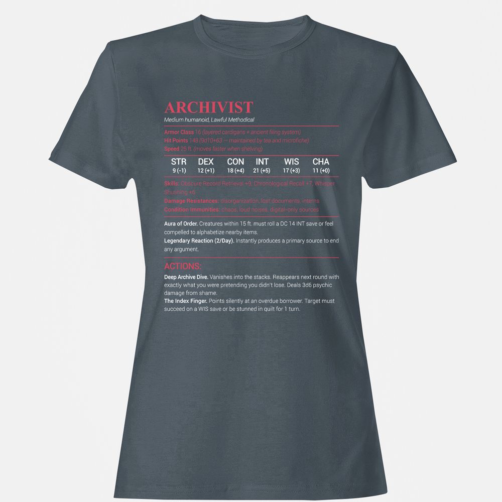 Archivist Stats Women's T-Shirt - Charcoal - 3