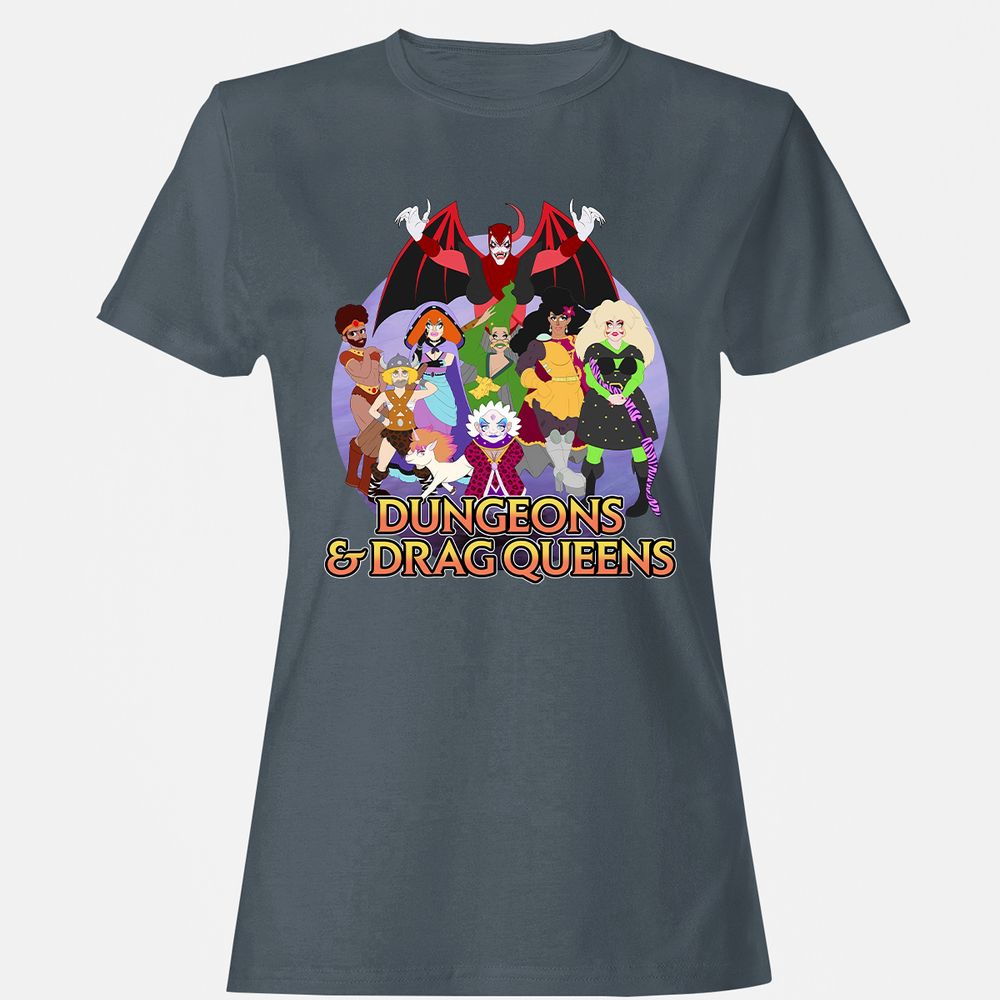 Dungeons n Drag Queens Cartoon Women's T-Shirt - Charcoal - 3