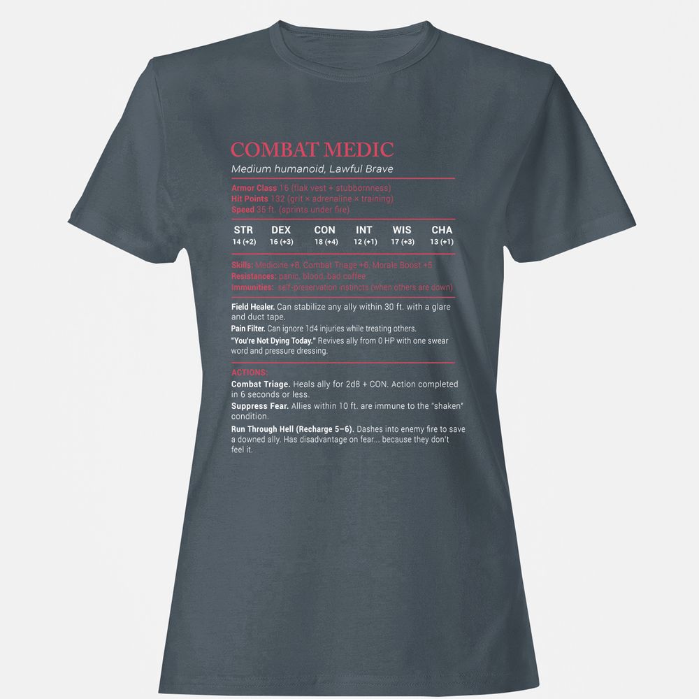 Combat Medic Stats Women's T-Shirt - Charcoal - 3