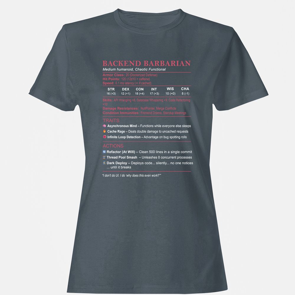 Backend Barbarian Stats Women's T-Shirt - Charcoal - 3