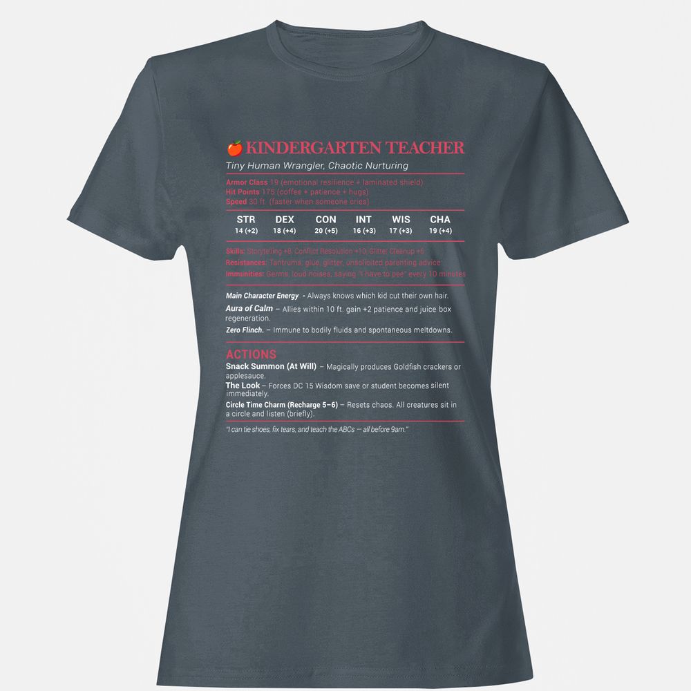 Kindergarten Teacher Stats Women's T-Shirt - Charcoal - 3