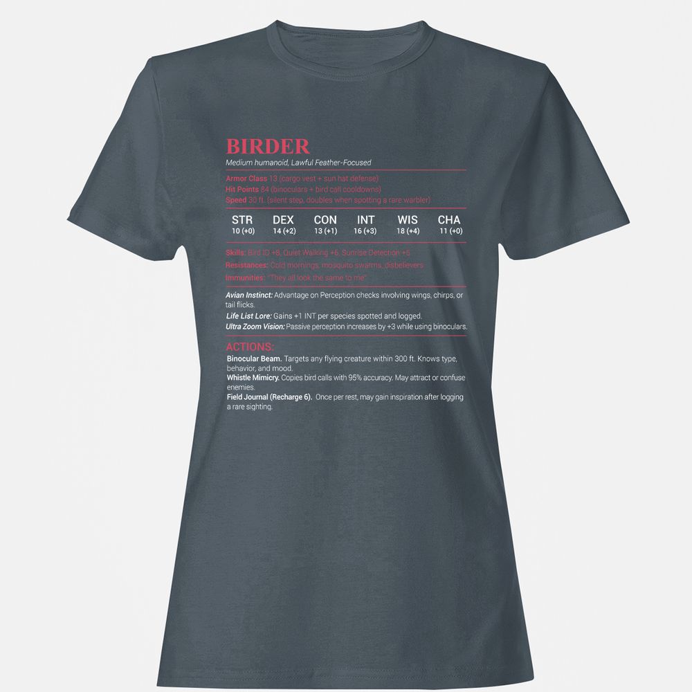 Birder Stats Women's T-Shirt - Charcoal - 3