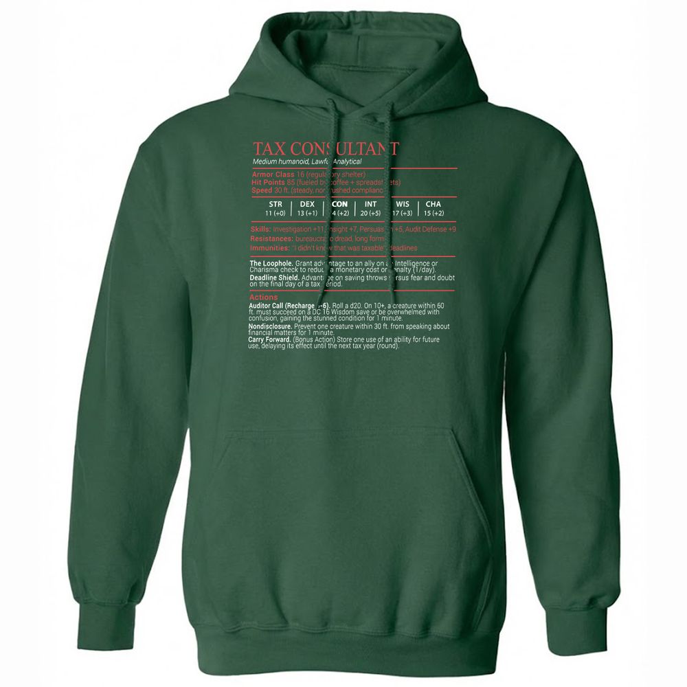 Tax Consultant Stats Block Classic Unisex Hoodie - Forest Green - 3
