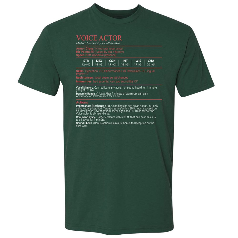 Voice Actor Stats Block - Forest Green - 3