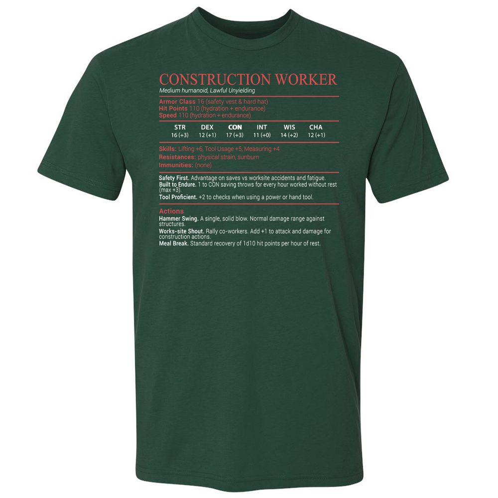 Construction Worker Stats Block - Forest Green - 3