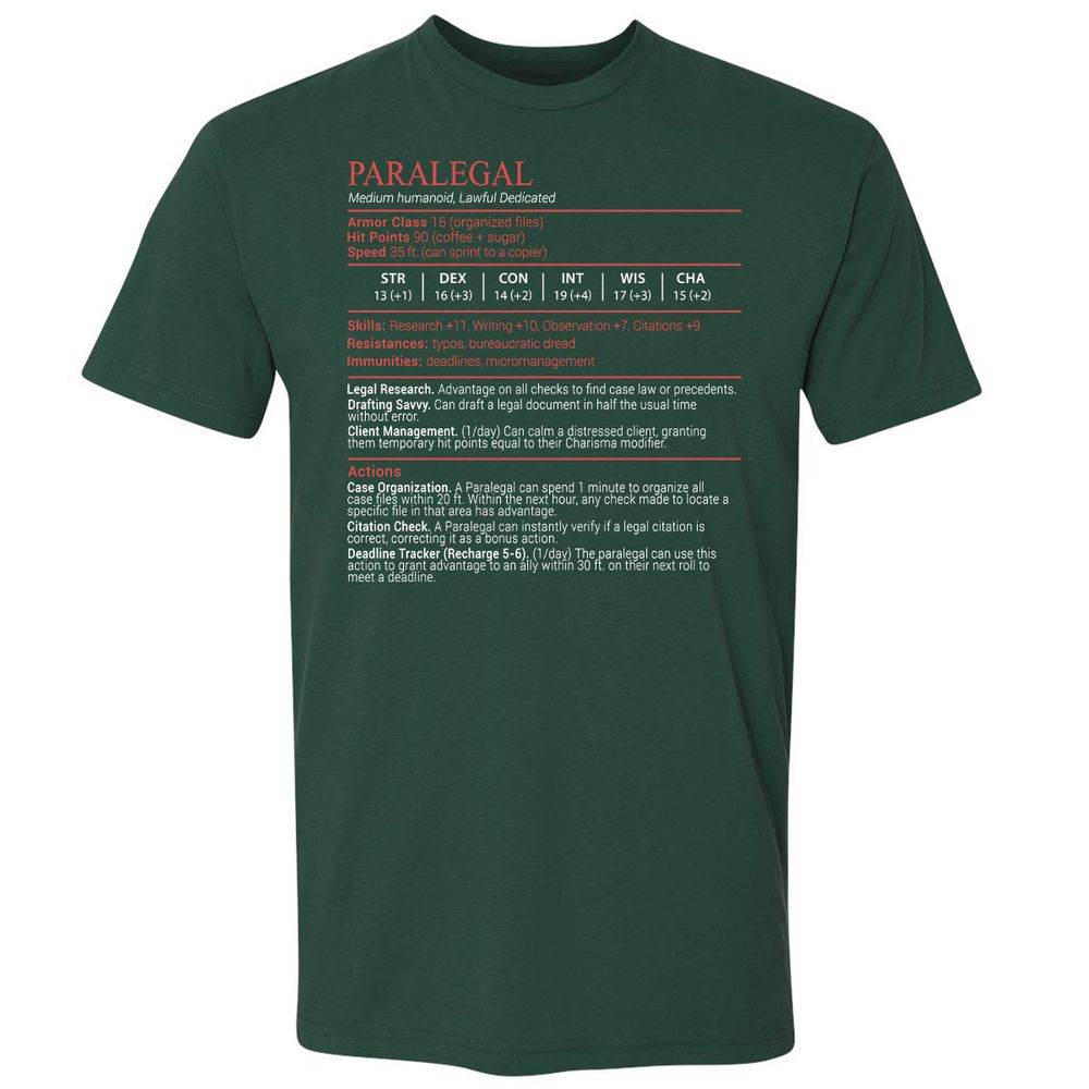 Paralegal Stats Block Premium Unisex T-Shirt - Forest Green - 3
