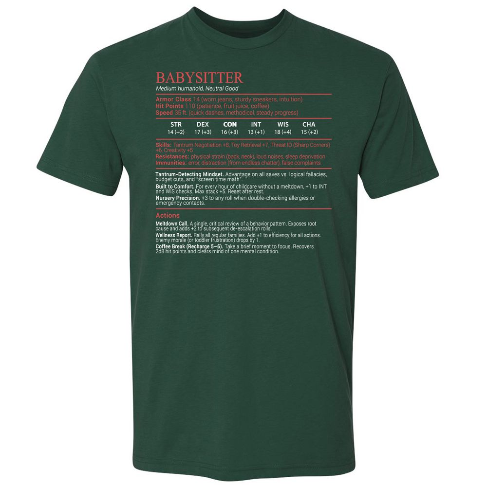 Baby Sitter Stats Block - Forest Green - 3