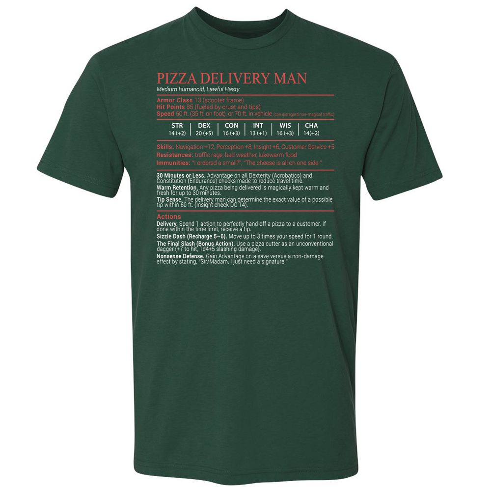 Pizza Delivery Man Stats Block Premium Unisex T-Shirt - Forest Green - 3
