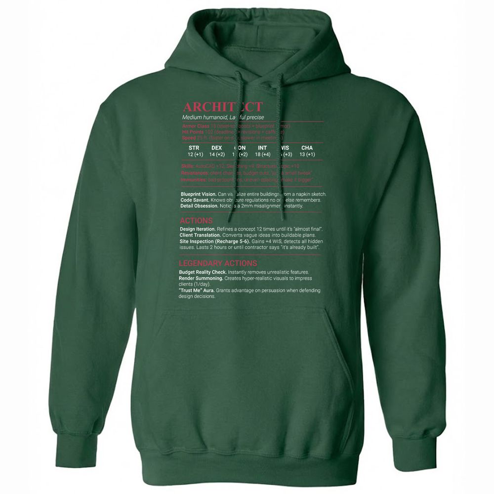 Architect Stats Classic Unisex Hoodie - Forest Green - 3