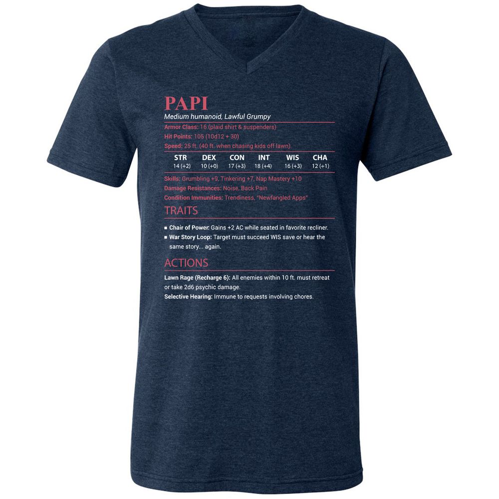 Papi Stats Unisex V-Neck T-Shirt - Heather Navy - 3