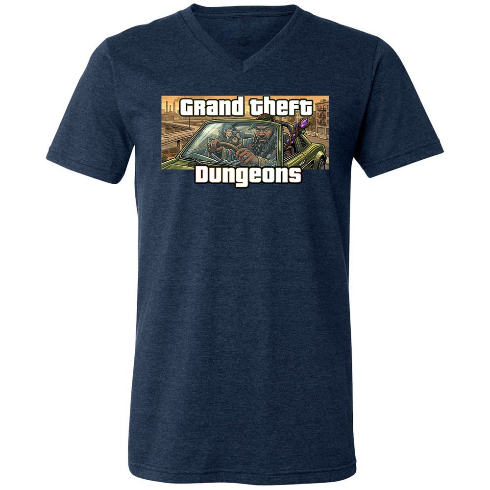 Grand Theft Dungeons Unisex V-Neck T-Shirt - Heather Navy - 3