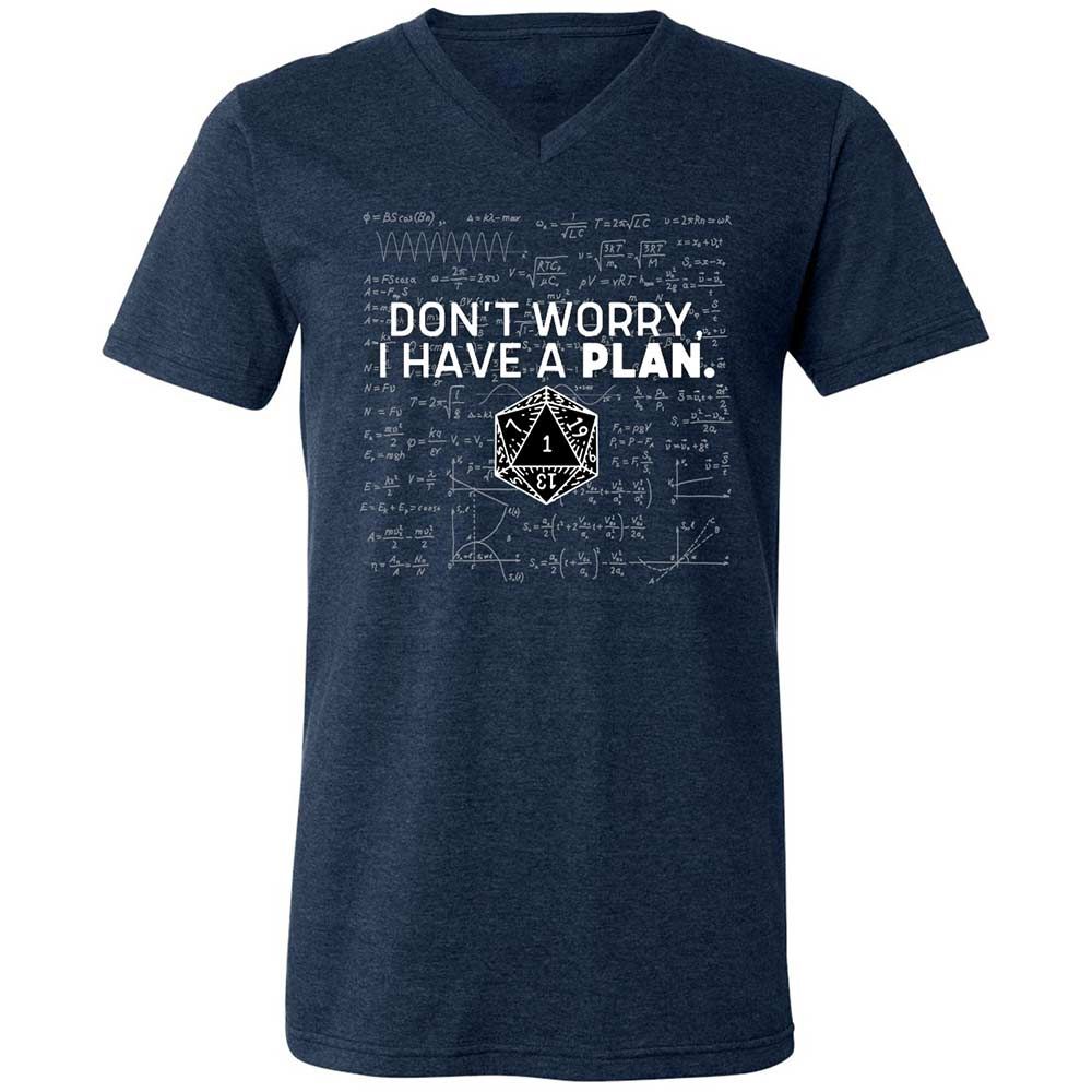 Dont Worry I Have A Plan Unisex V-Neck T-Shirt - Heather Navy - 3