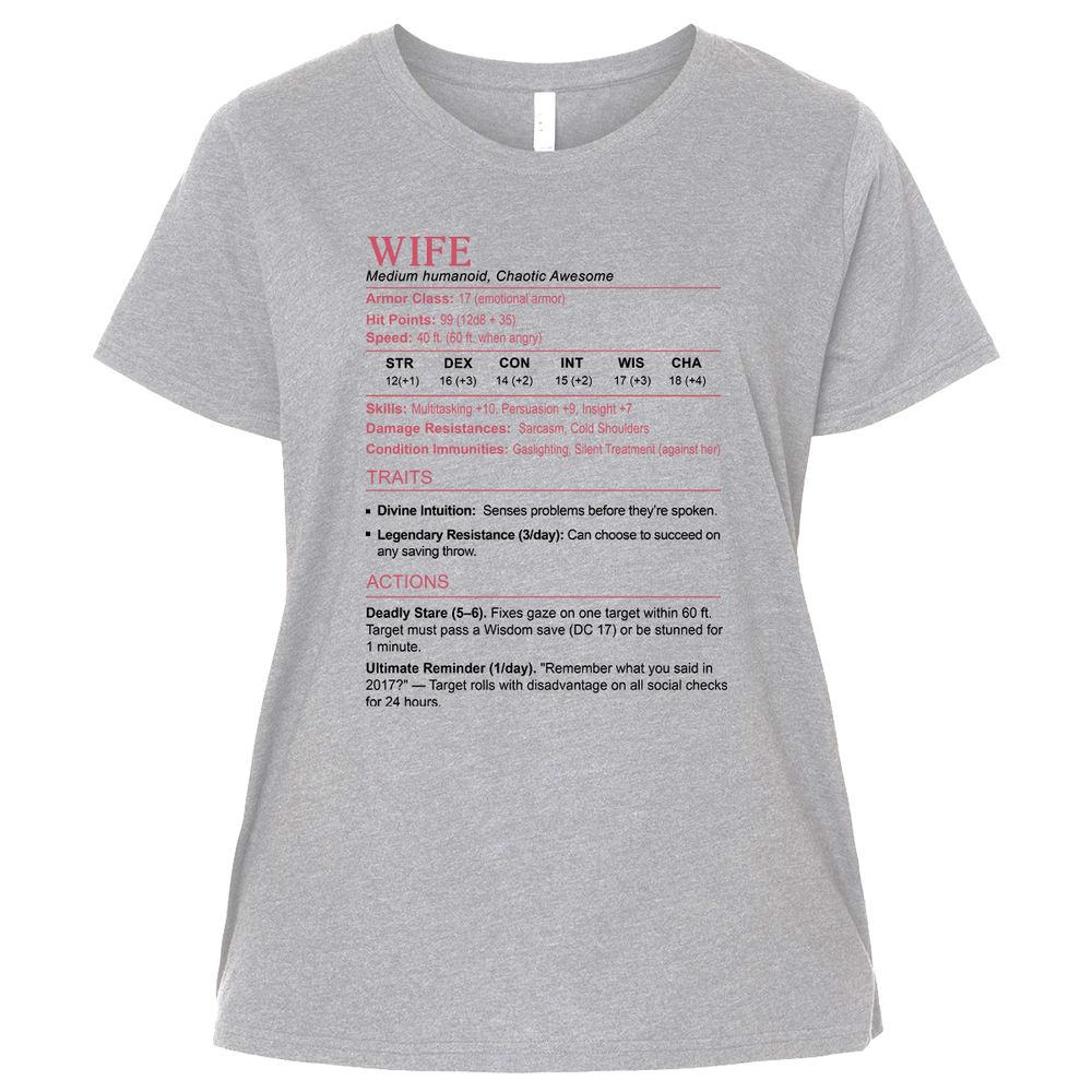 Wife Stats 2 Ladies Curvy Jersey - Heather - 3