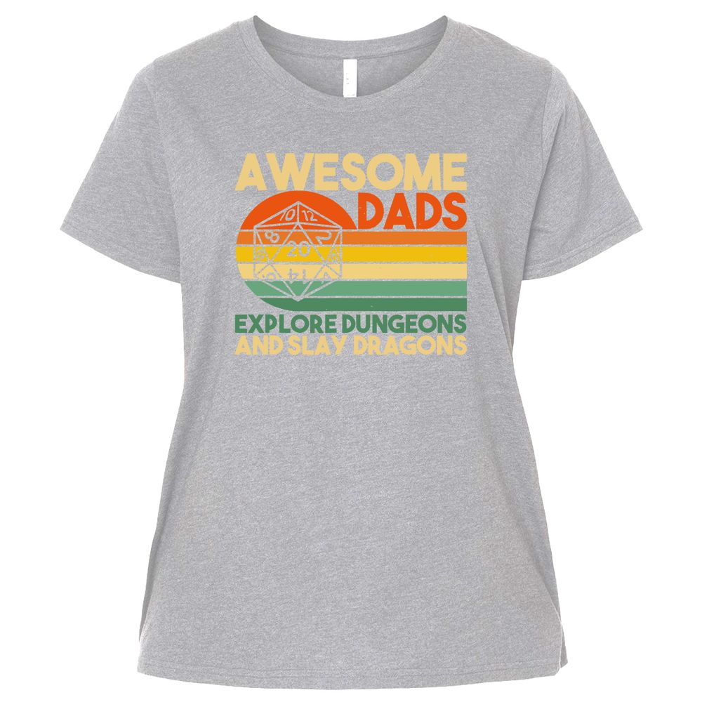 Awesome Dad Explore Dungeons Slay Dragons Ladies Curvy Jersey - Heather - 3