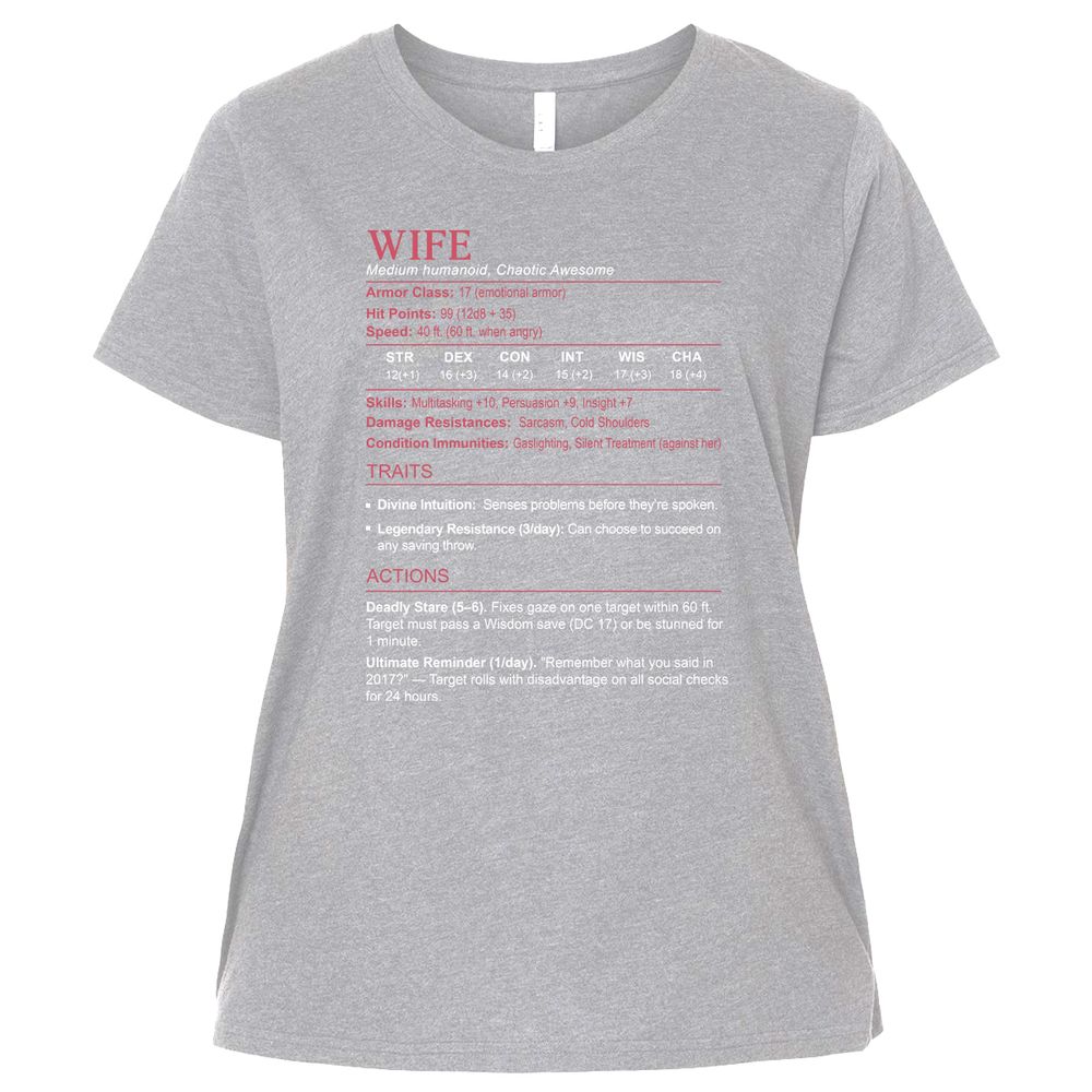 Wife Stats Ladies Curvy Jersey - Heather - 3