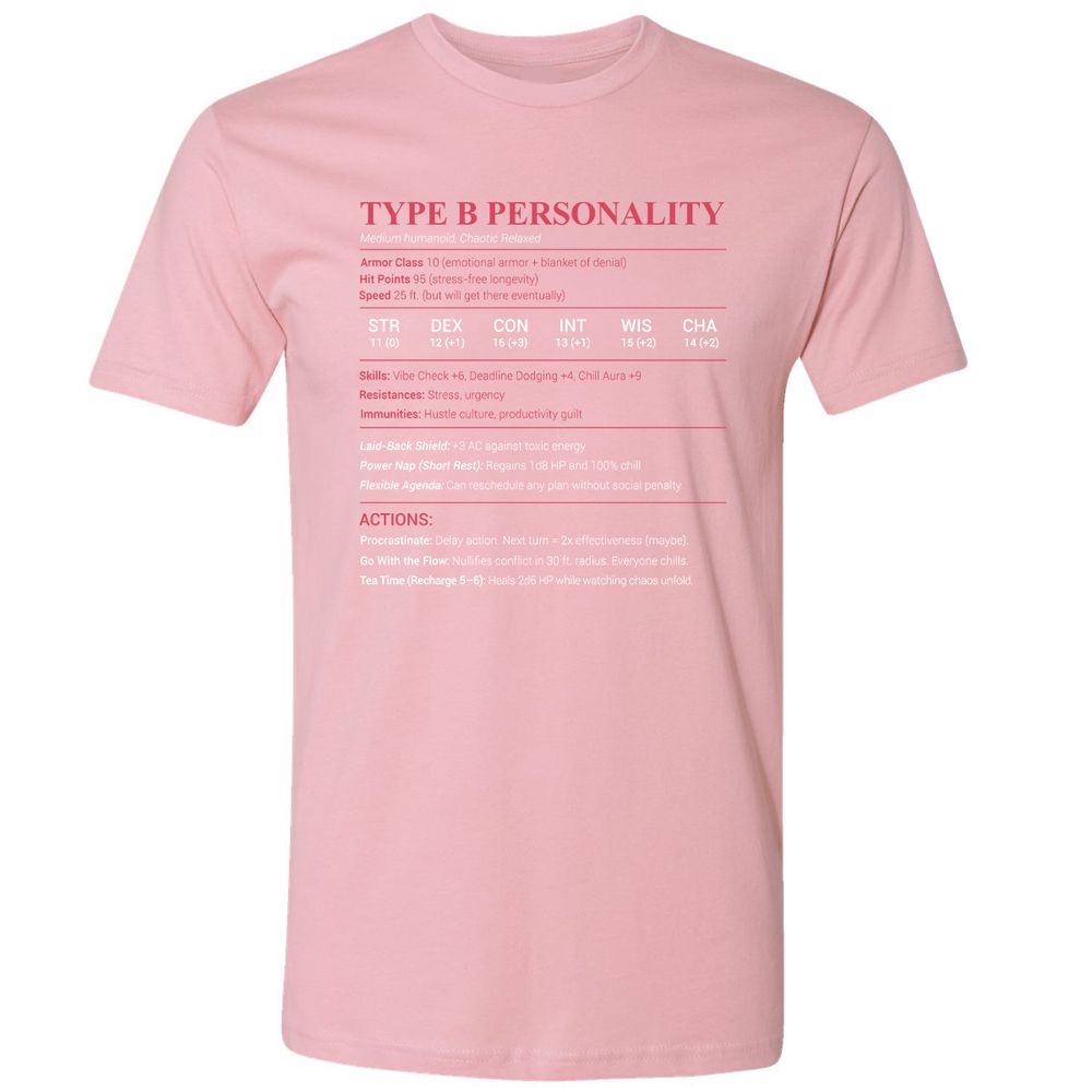 Type B Stats Premium Unisex T-Shirt - Light Pink - 3