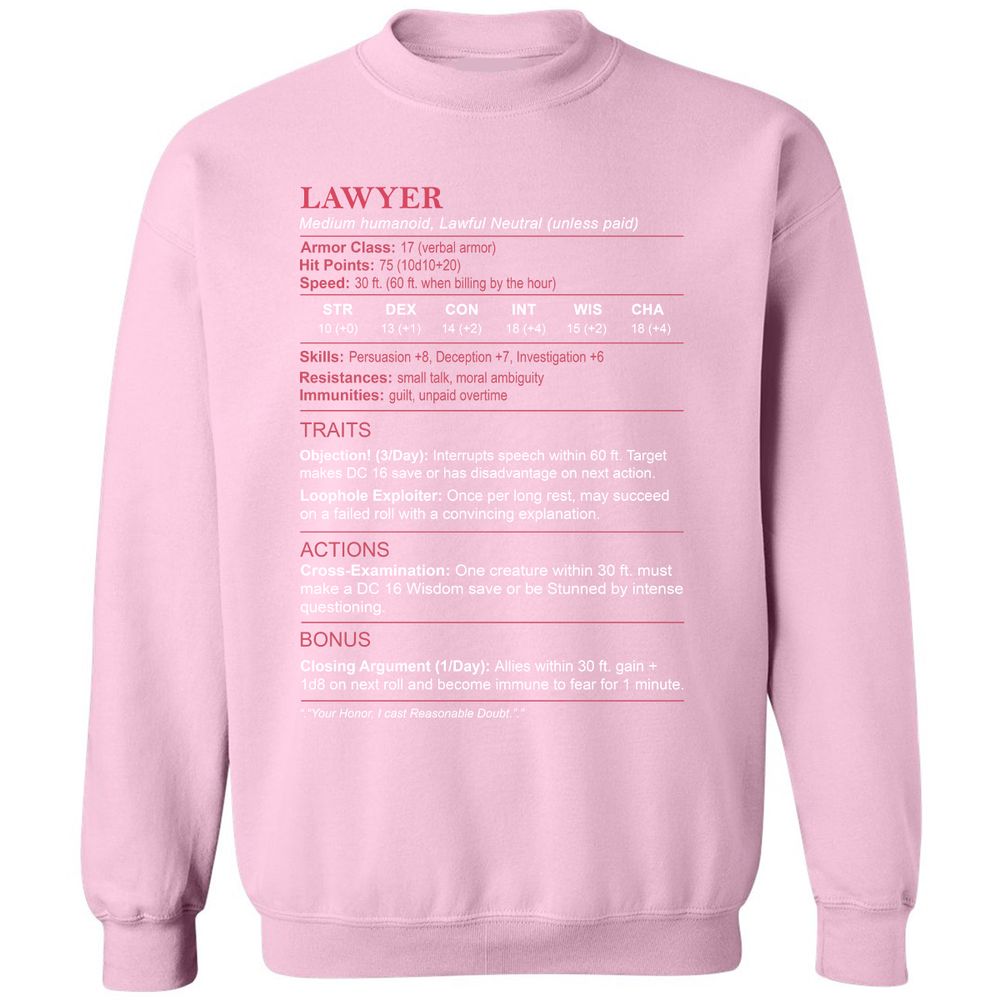 Lawyer Stats Classic Unisex Sweatshirt - Light Pink - 3
