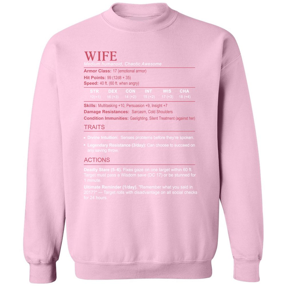 Wife Stats Classic Unisex Sweatshirt - Light Pink - 3