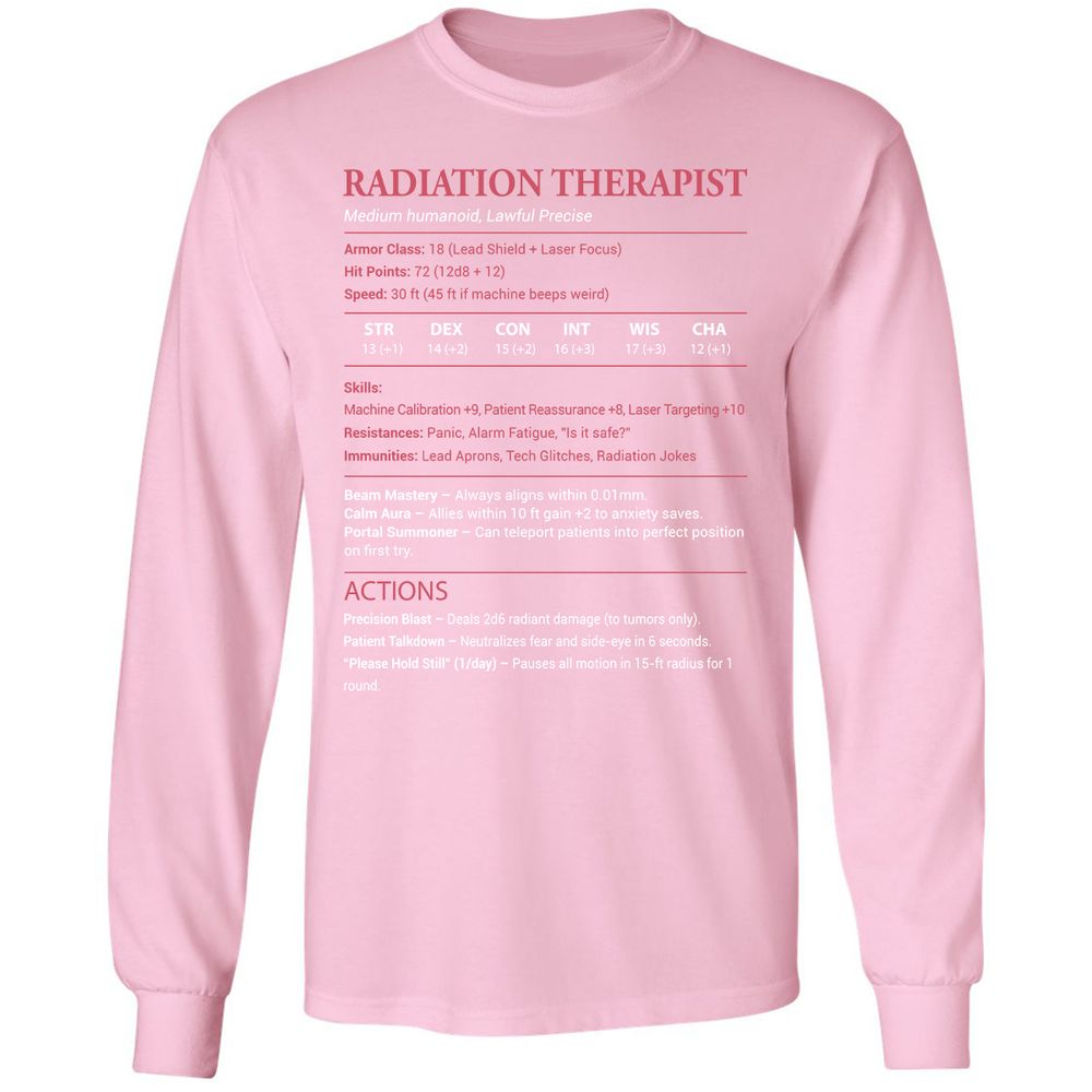 Radiation Therapist Long Sleeve T-Shirt - Light Pink - 3