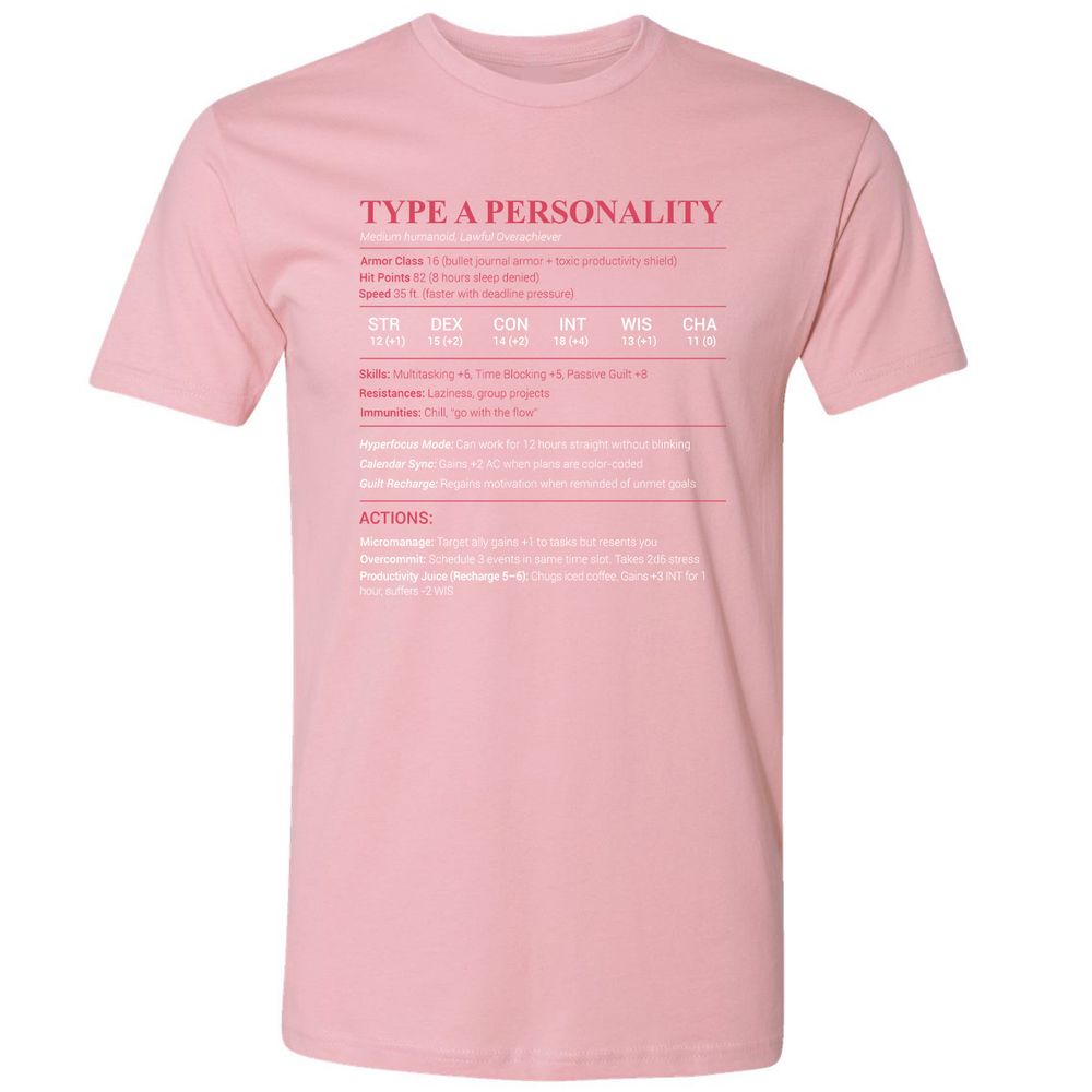 Type A Stats Premium Unisex T-Shirt - Light Pink - 3