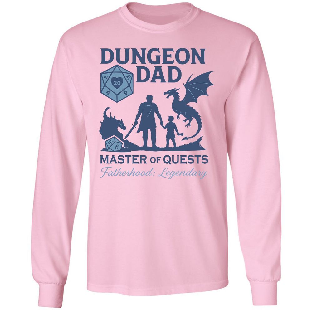 Dungeon Dad Master Of Quests Long Sleeve T-Shirt - Light Pink - 3