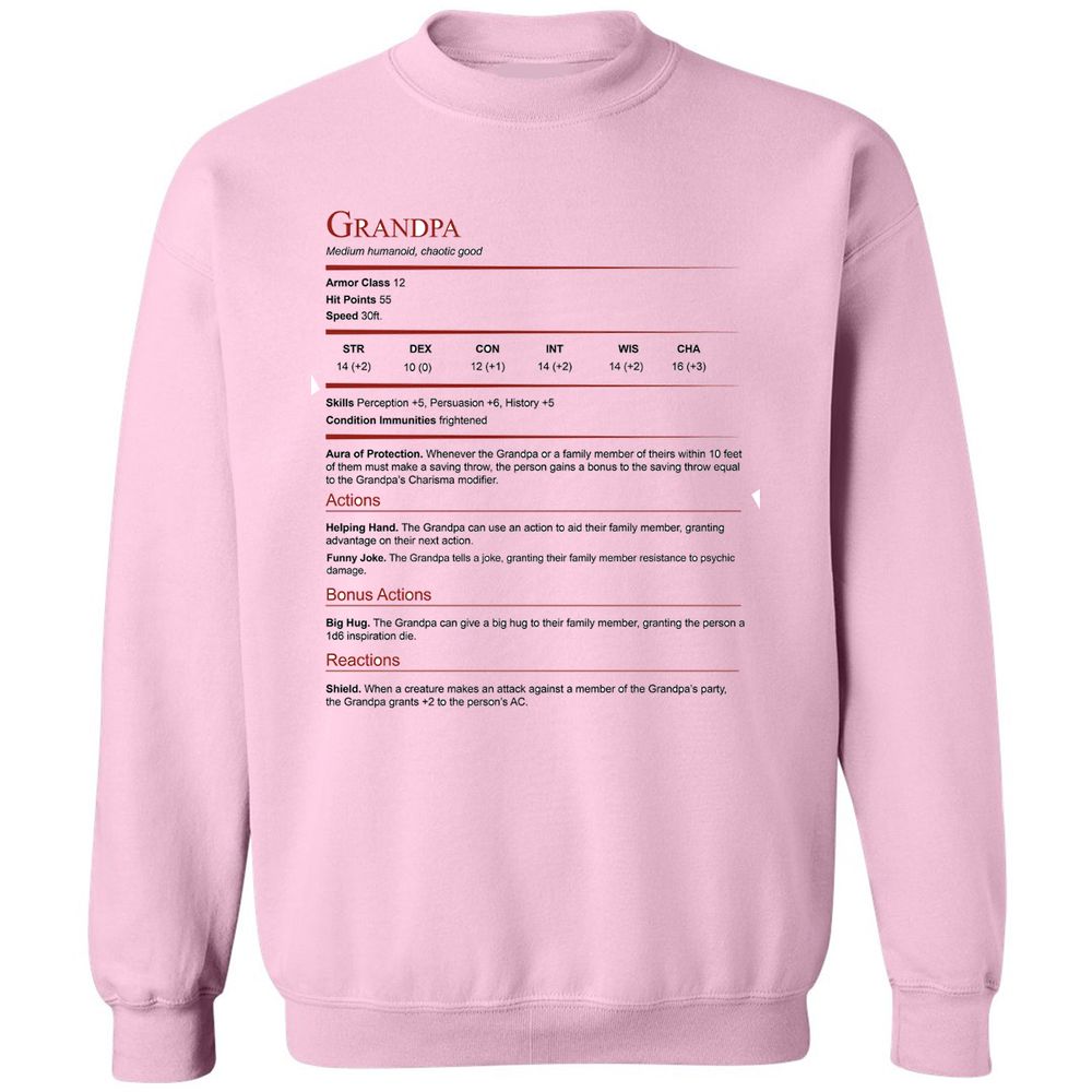 Grandpa Stat Block Classic Unisex Sweatshirt - Light Pink - 3