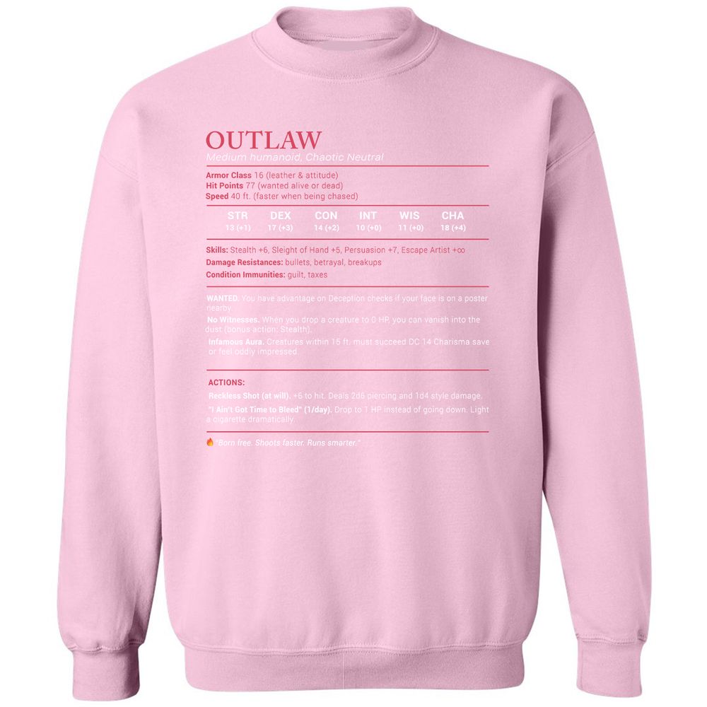 Outlaw Stats Classic Unisex Sweatshirt - Light Pink - 3