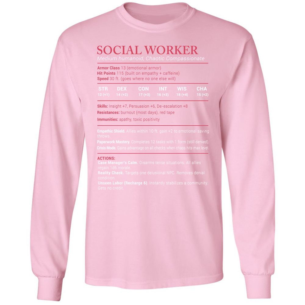 Social Worker Stats Long Sleeve T-Shirt - Light Pink - 3