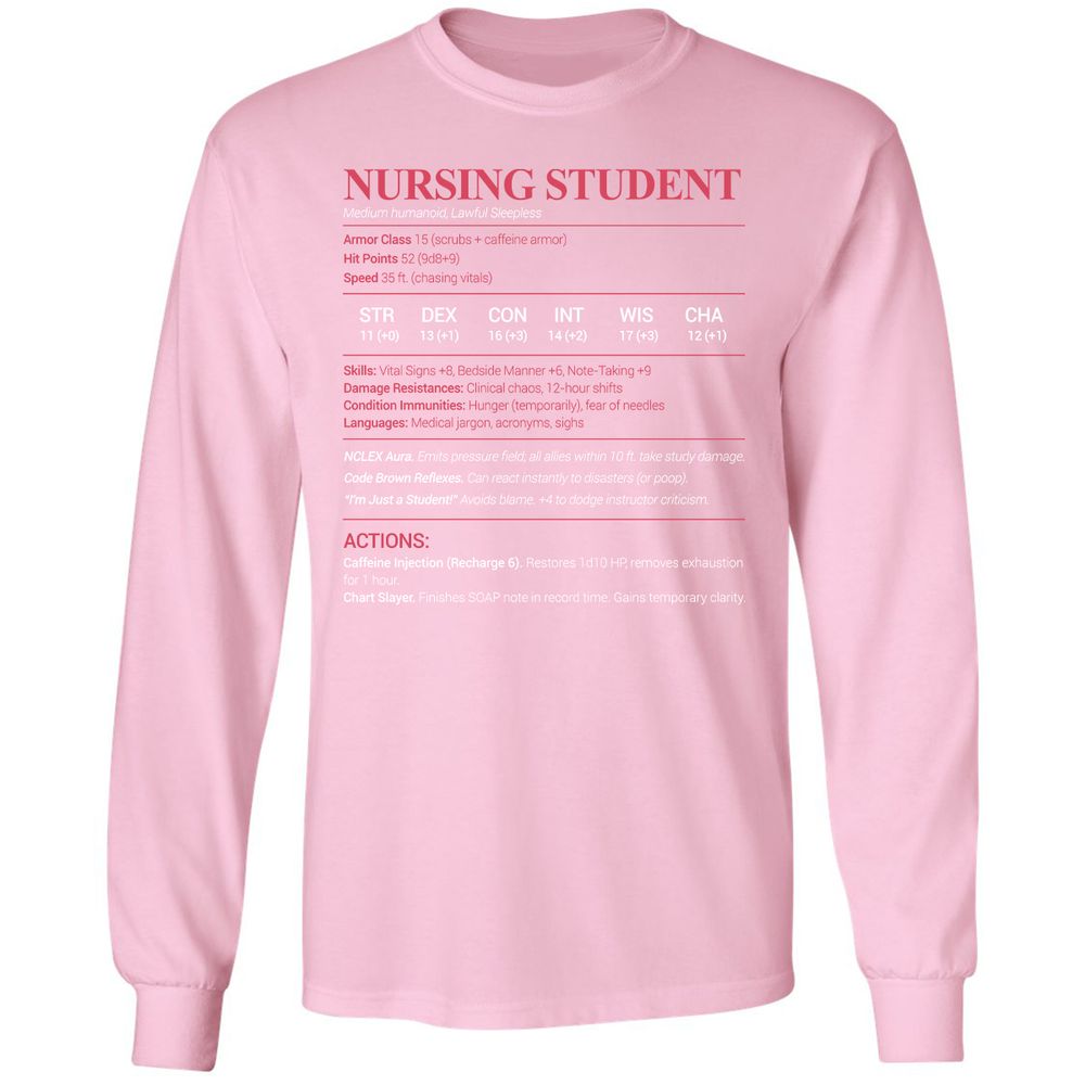 Nursing Student Long Sleeve T-Shirt - Light Pink - 3