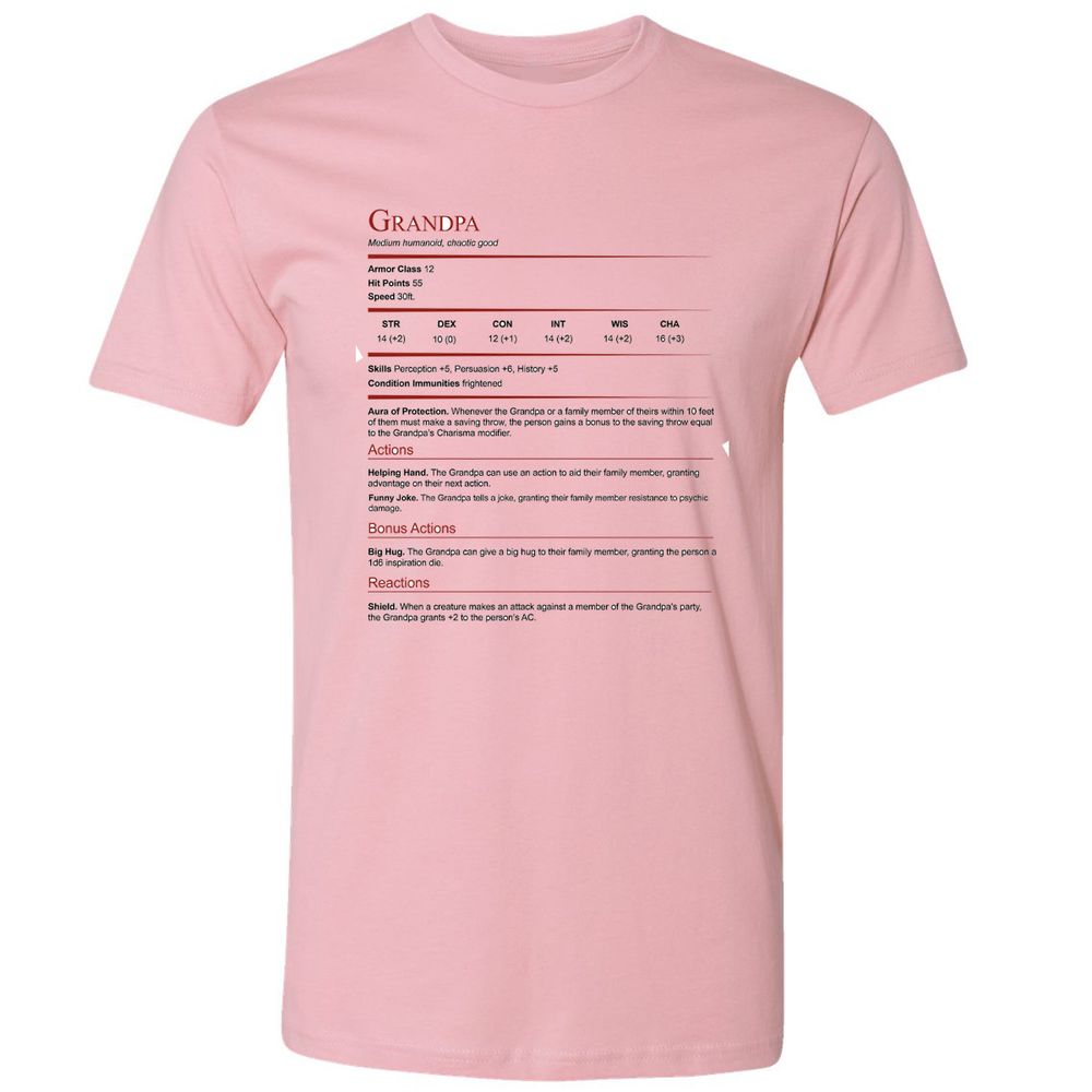 Grandpa Stat Block Premium Unisex T-Shirt - Light Pink - 3