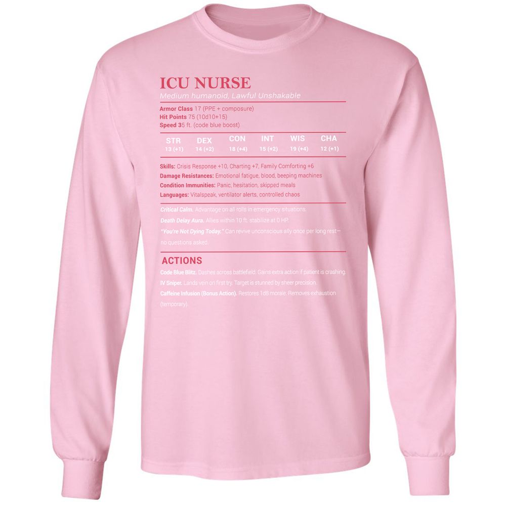 ICU Nurse Stats Long Sleeve T-Shirt - Light Pink - 3