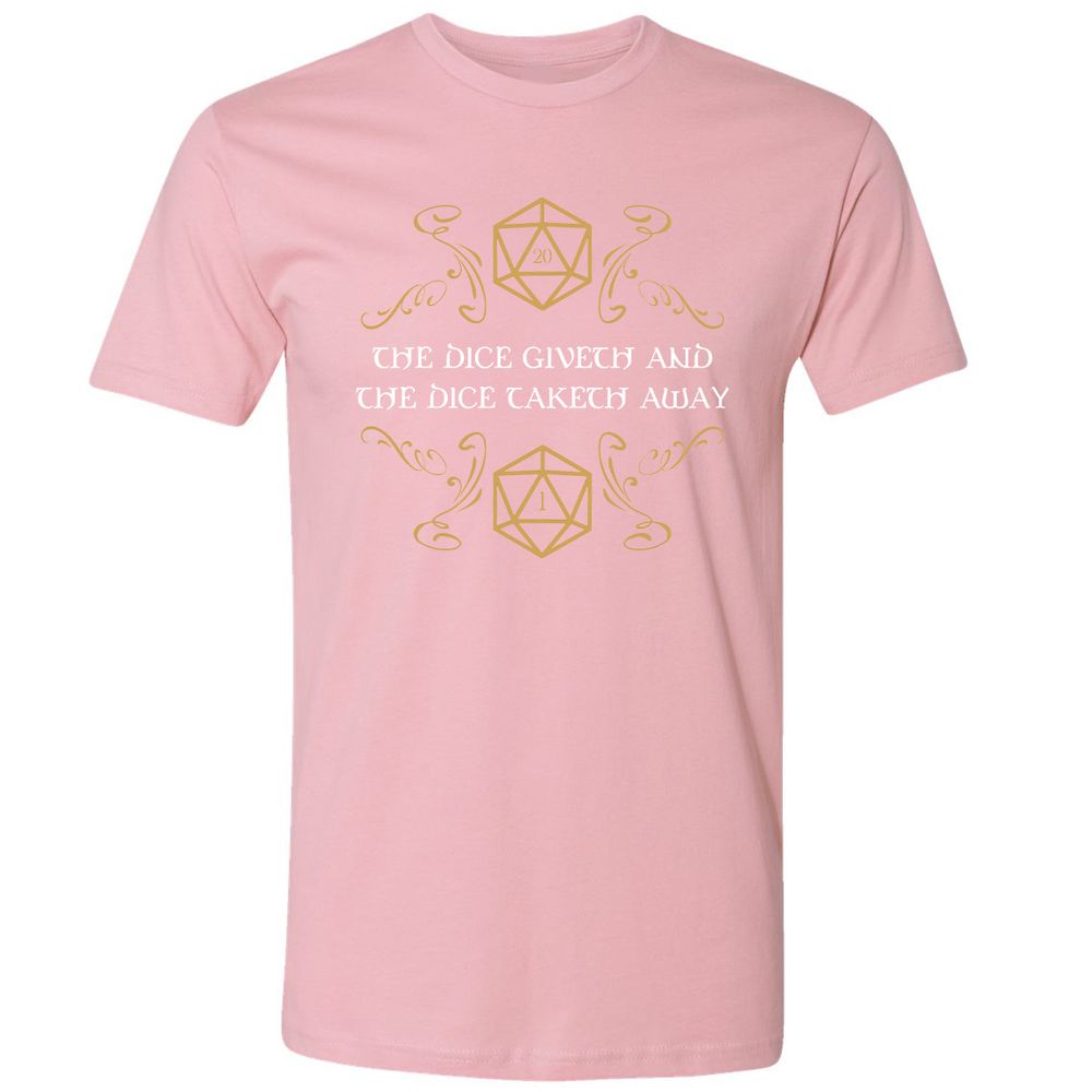 The Dice Giveth and Taketh Away Natural 20 and Critical Fail Premium Unisex T-Shirt - Light Pink - 3