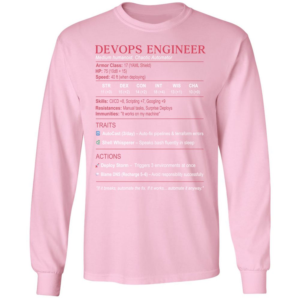 DevOps Engineer Stats Long Sleeve T-Shirt - Light Pink - 3