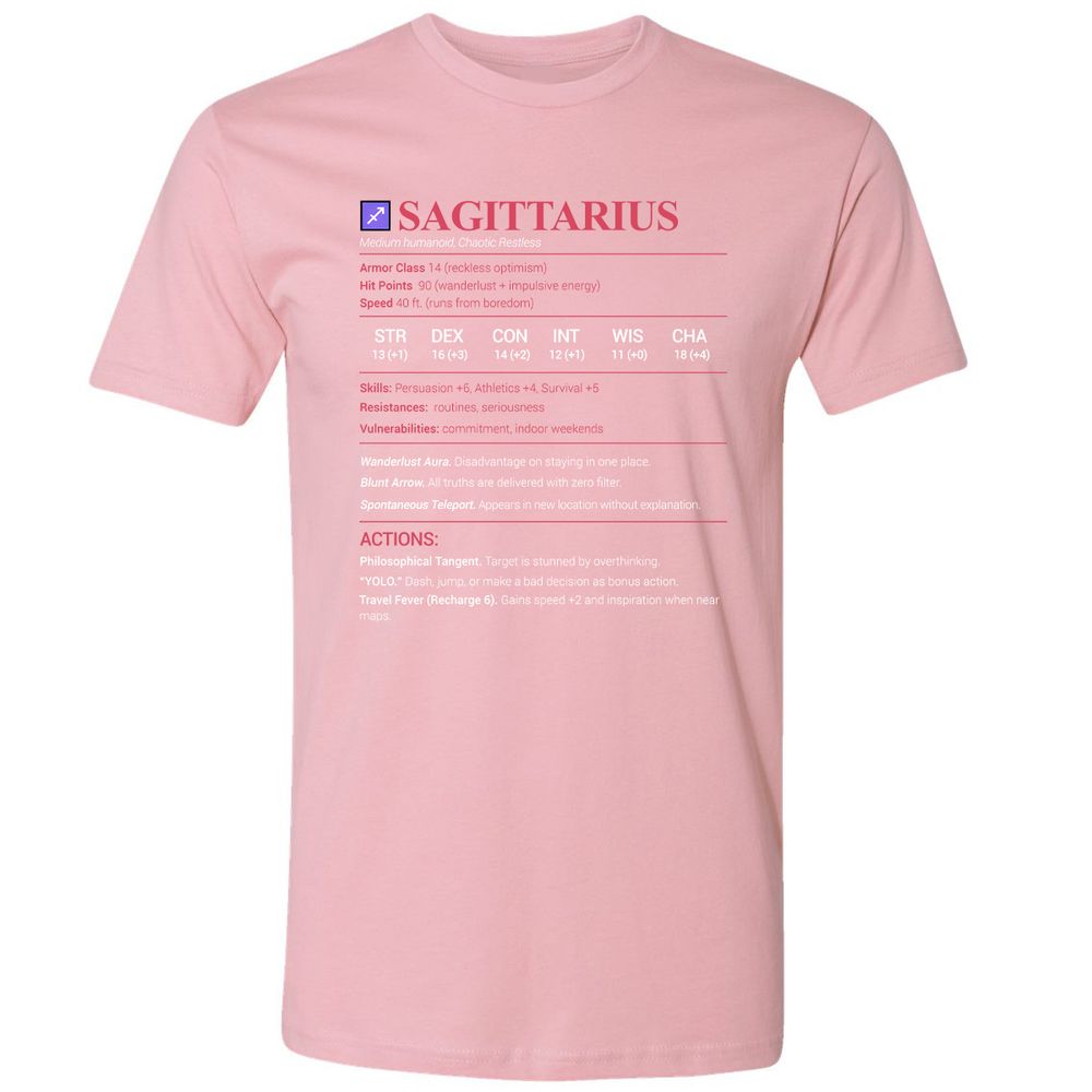 Sagittarius Stats Premium Unisex T-Shirt - Light Pink - 3
