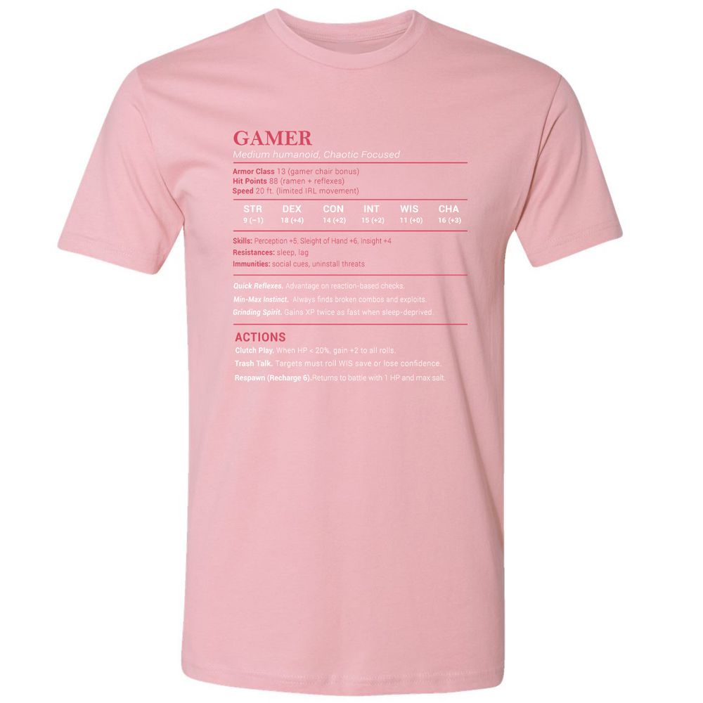 Gamer Stats Premium Unisex T-Shirt - Light Pink - 3