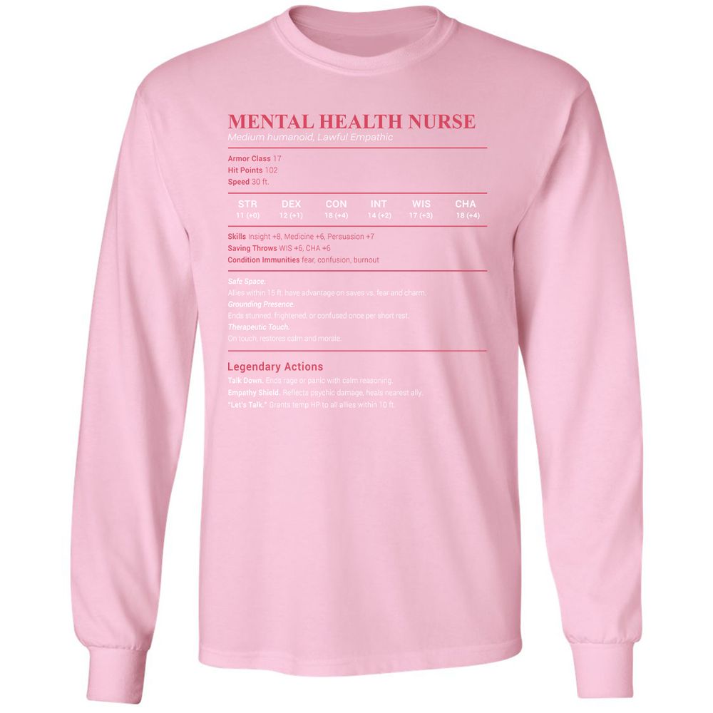 Mental Health Nurse Stats Long Sleeve T-Shirt - Light Pink - 3