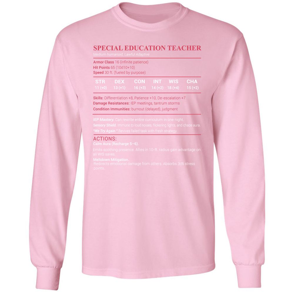 Special Edu Stats Long Sleeve T-Shirt - Light Pink - 3