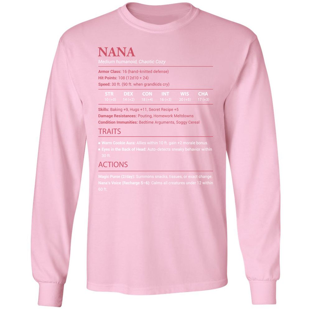 Nana Stats Long Sleeve T-Shirt - Light Pink - 3
