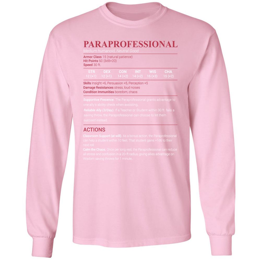 Paraprofessional Long Sleeve T-Shirt - Light Pink - 3