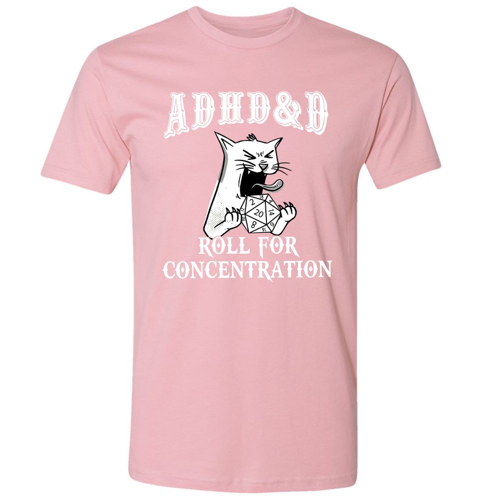 Cat ADHD&D Roll For Concentration Premium Unisex T-Shirt - Light Pink - 3