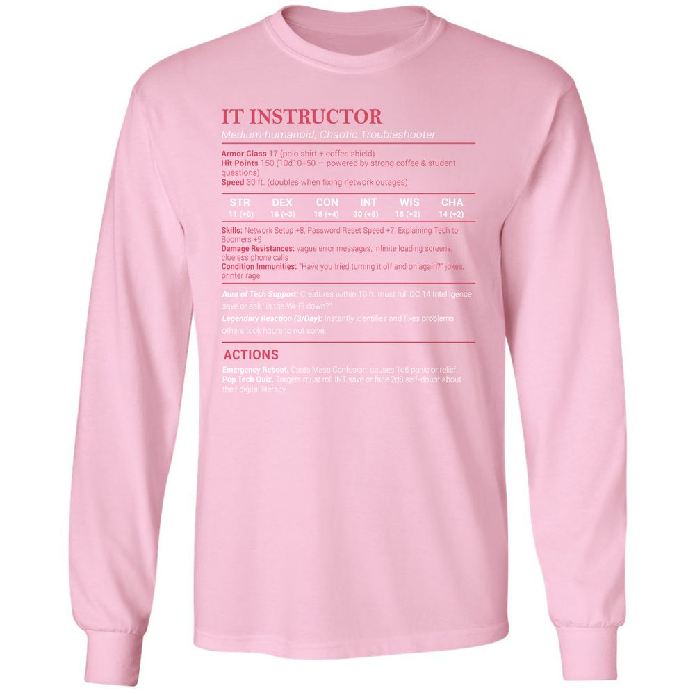 IT Instructor Long Sleeve T-Shirt - Light Pink - 3