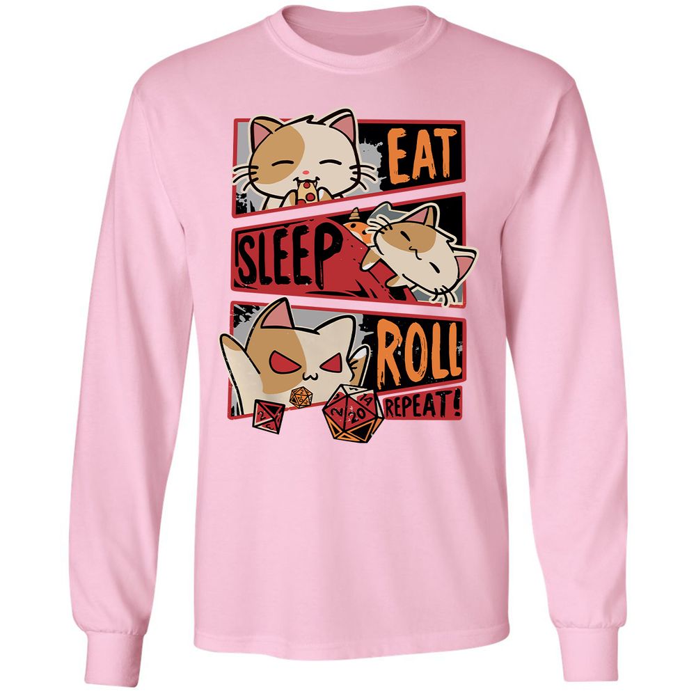 Eat Sleep Roll Repeat Long Sleeve T-Shirt - Light Pink - 3