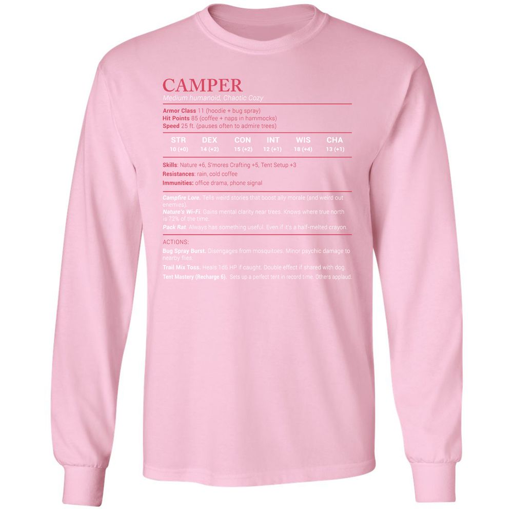 Camper Stats Long Sleeve T-Shirt - Light Pink - 3